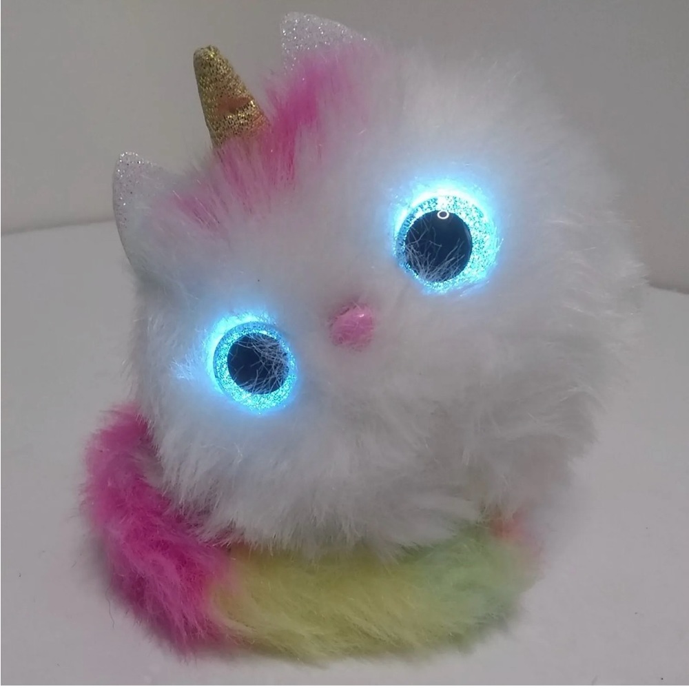 Pomsies Cat Interactive Pink White Rainbow Unicorn Cat Stuffed Animal